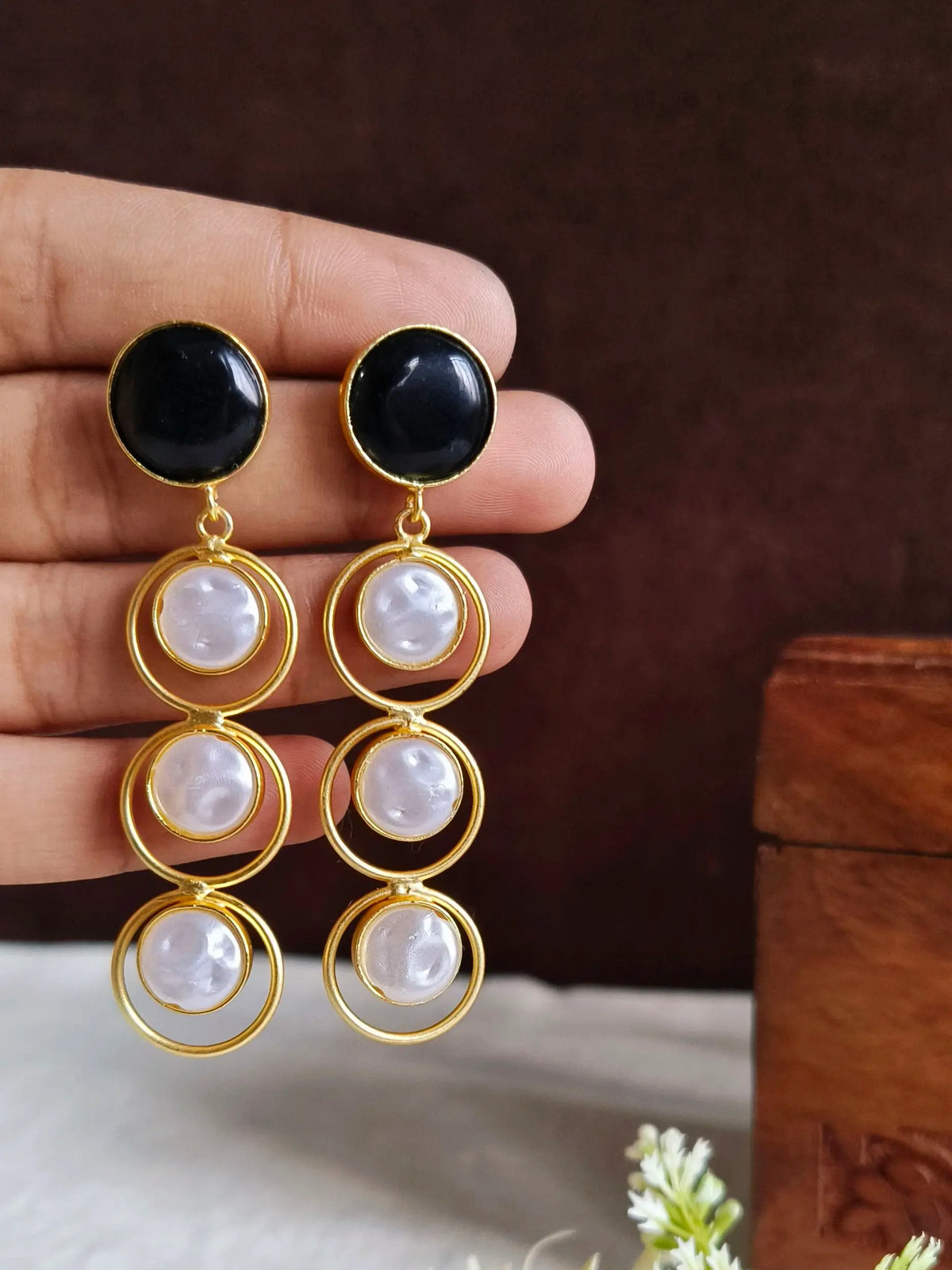 Golden Amrapali Pearl Dangler Earrings | AMOLA