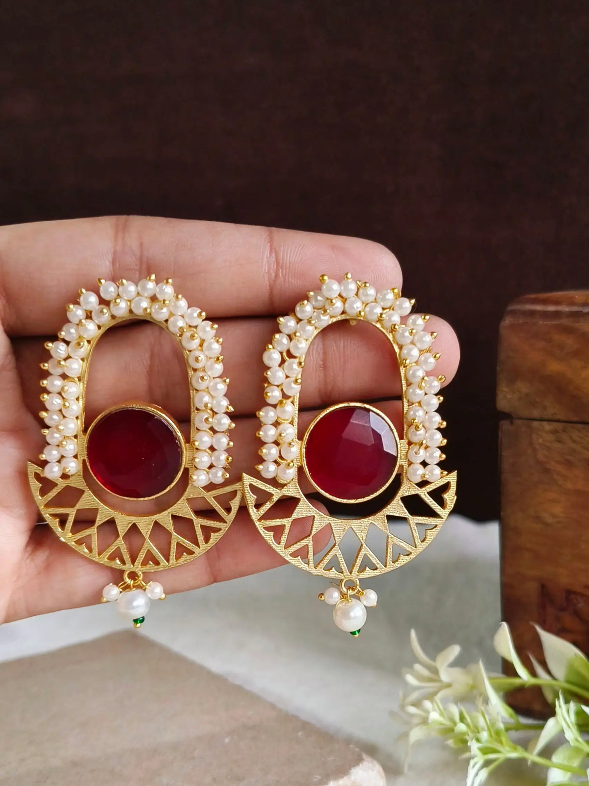 Golden Monalisa Stone Contemporary  Earrings | AMOLA