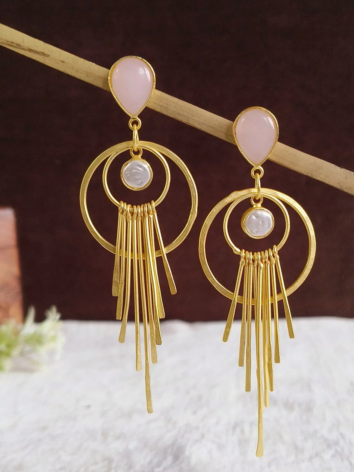 Golden Monalisa Stone Chic Dangler Earrings | AMOLA
