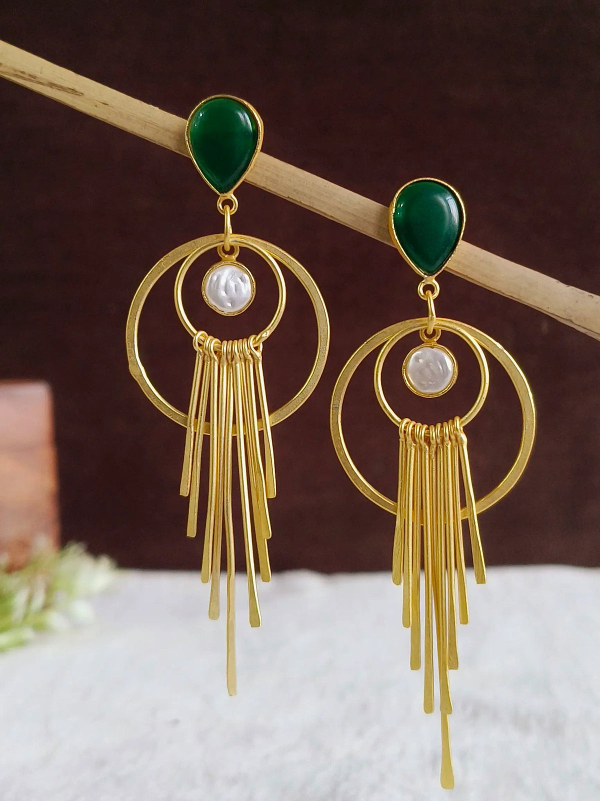 Golden Monalisa Stone Chic Dangler Earrings | AMOLA