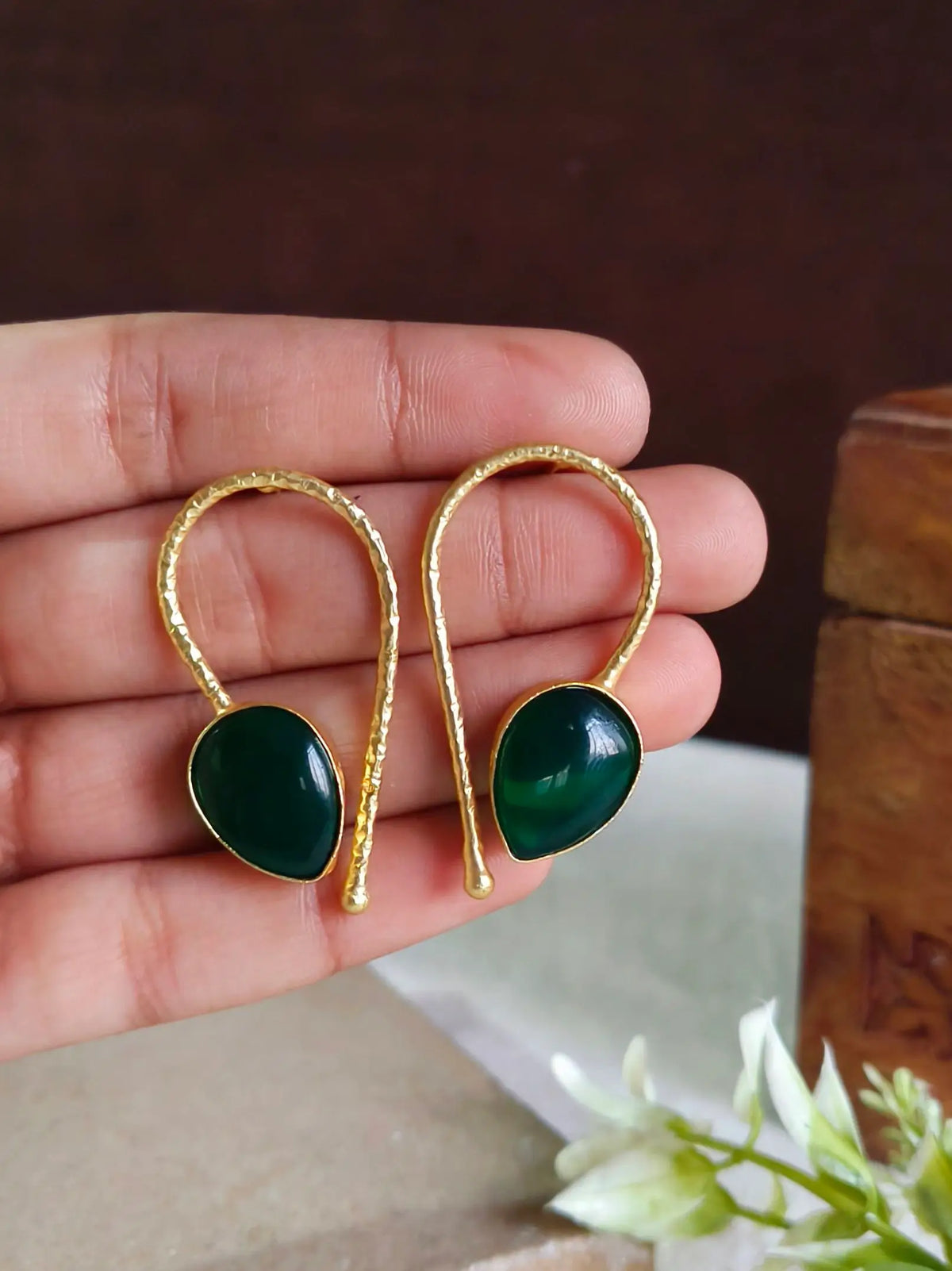 Gold-Plated Monalisa Gemstone Chic Studs | AMOLA