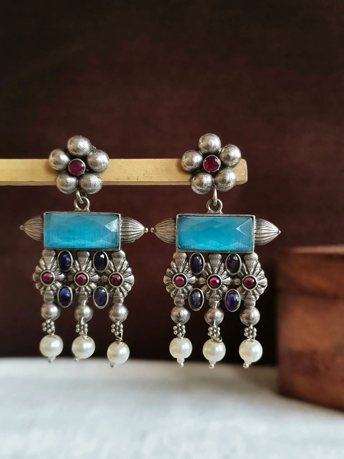 Antique Oxidised Meenakari Earrings | Sarichka