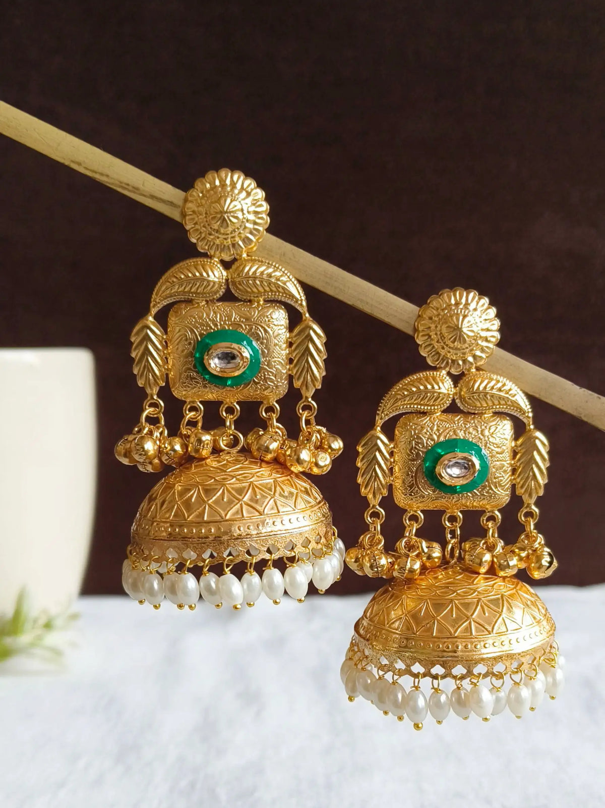 Premium Golden Pearl Drop Jhumki Elegance | Sarichka