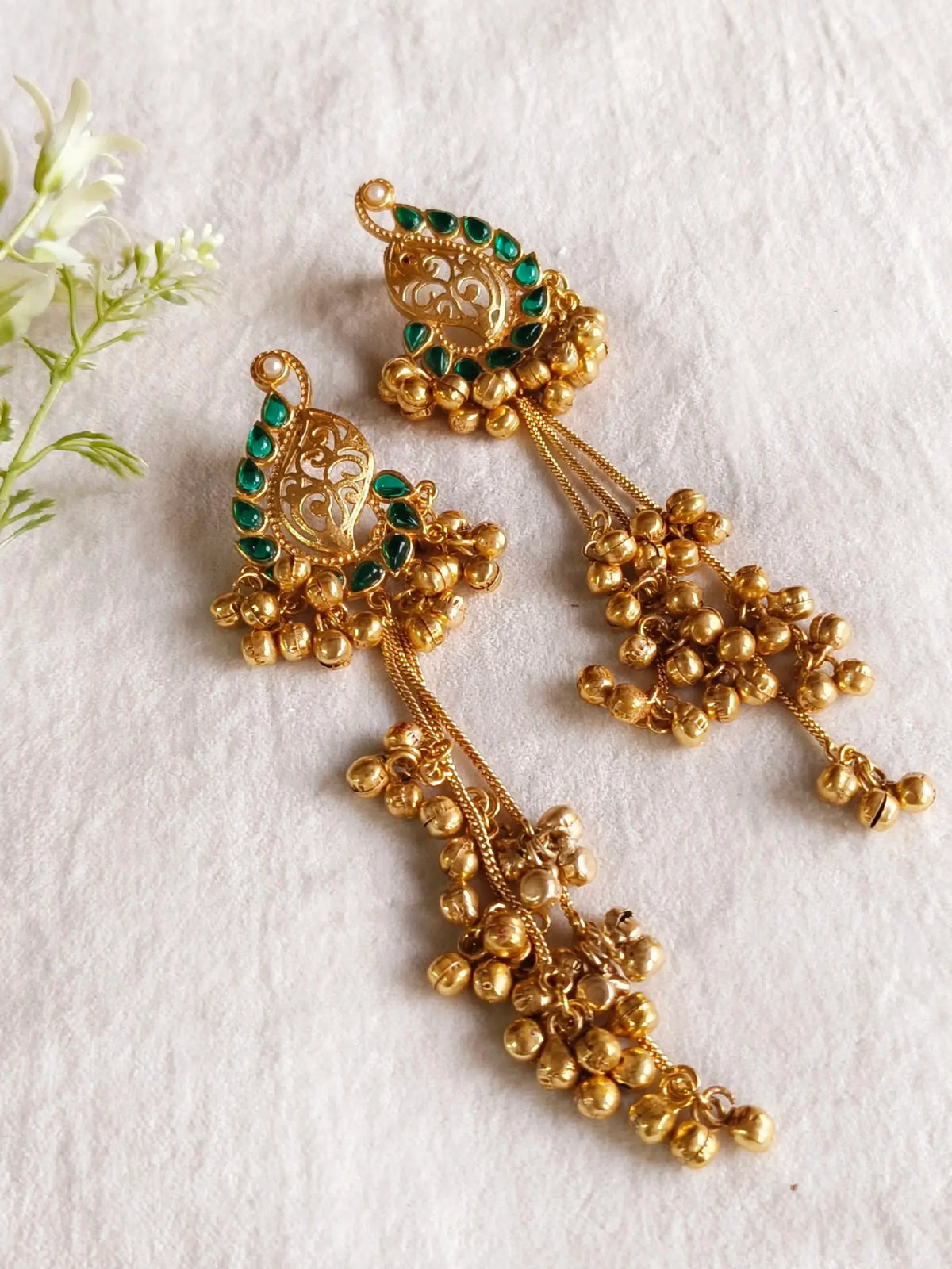 Red-Stone Kashmiri Ghungroo Drop Earrings | AMOLA