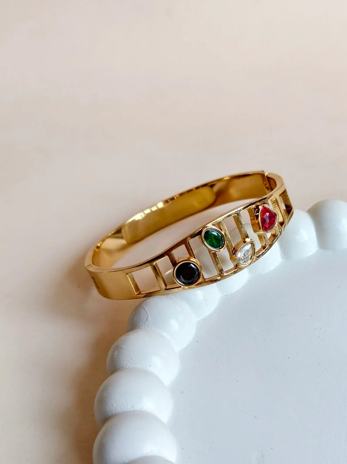 Gold Plated Multi-Stone Anti Tarnish Openable Bracelet | Sarichka