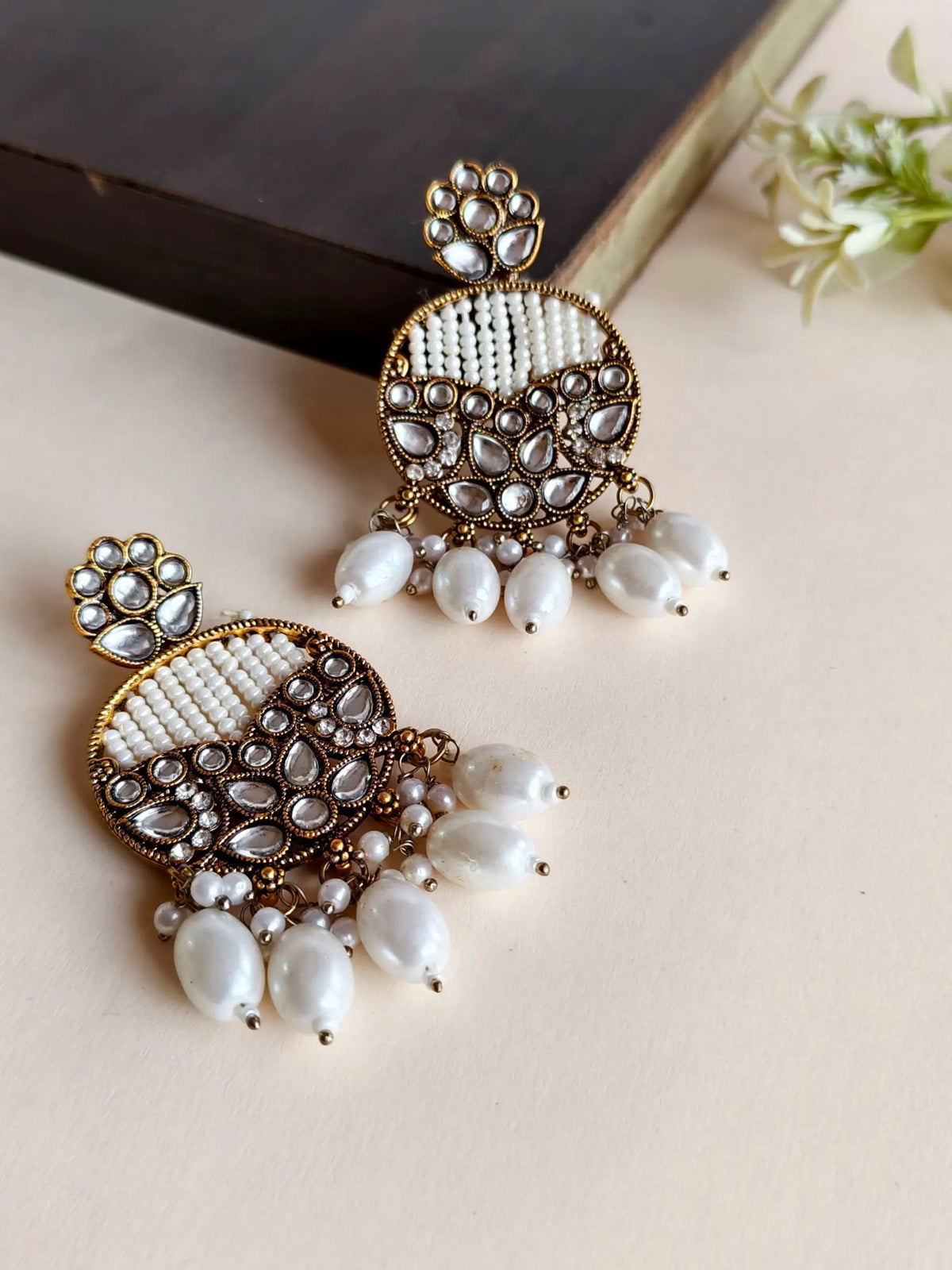 Golden Polki Pearl Chandelier Dangler Earrings | AMOLA