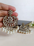 Gold Plated Kundan Pearl Chandbali Earrings | Sarichka