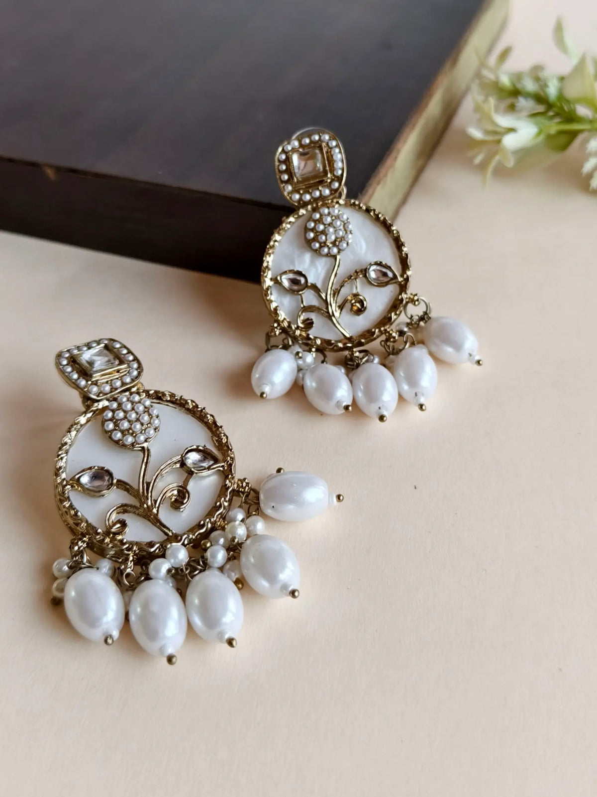 Kundan Pearl Chandelier Golden Dangler Earrings | AMOLA