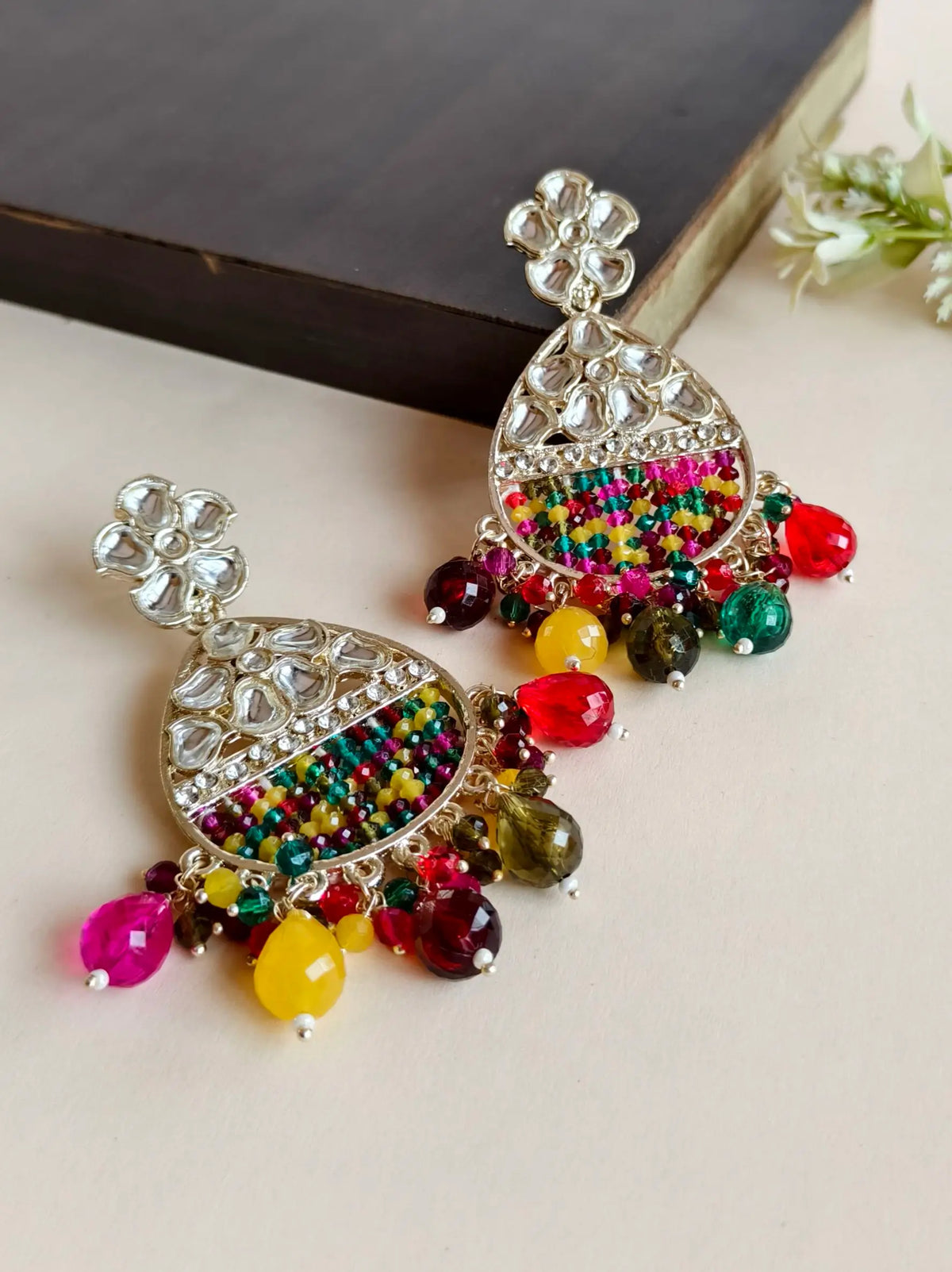 Kundan Multicolor Beaded Dangler Earrings | Sarichka