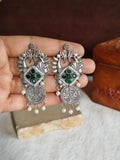 Silver oxidized Peacock Coin motifs Earrings | AMOLA