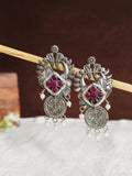 Silver oxidized Peacock Coin motifs Earrings | AMOLA
