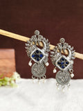 Silver oxidized Peacock Coin motifs Earrings | AMOLA