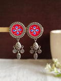 Oxidised Meenakari Round Dangler Earrings | Sarichka