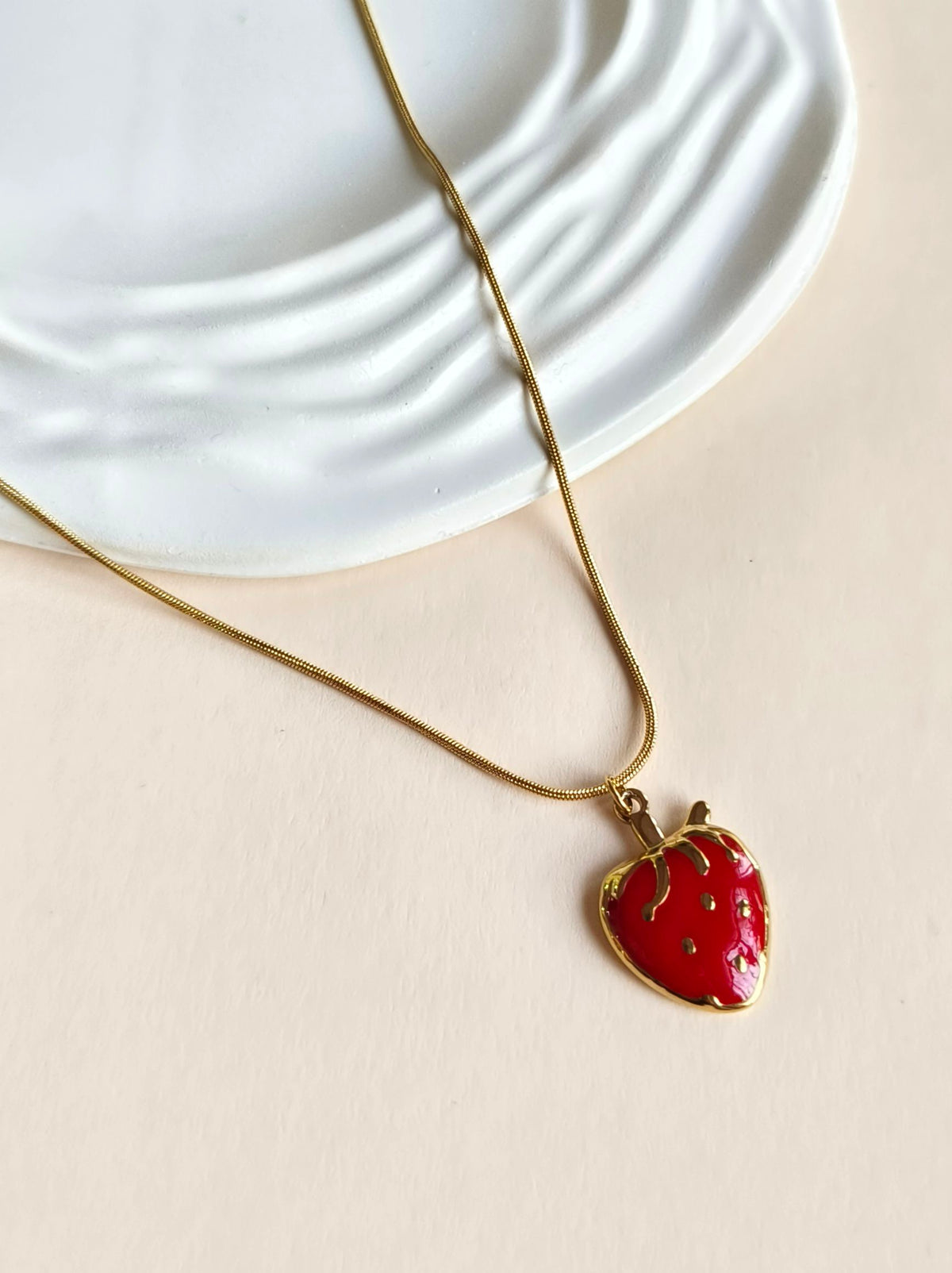 Golden Strawberry Pendant Chain Necklace | AMOLA