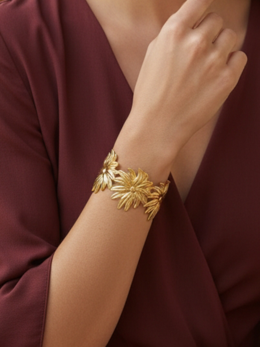 Golden Floral Adjustable Bangle Bracelet | Sarichka