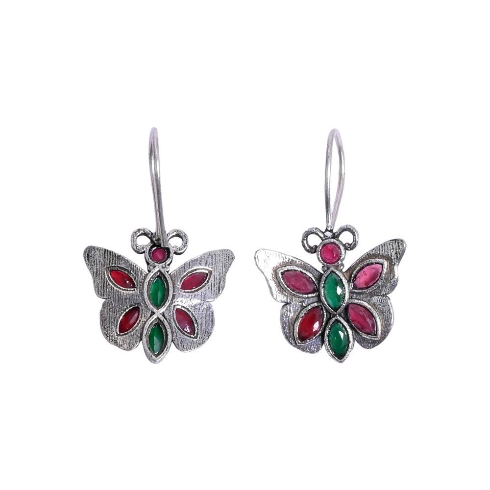 Oxidized Silver Replica Butterfly Daily Wear Hook Earring - Sarichka Fashion