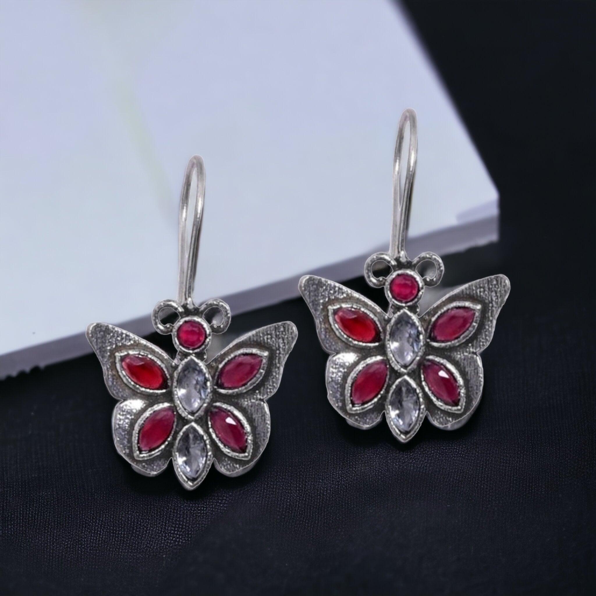 Oxidized Silver Replica Butterfly Daily Wear Hook Earring - Sarichka Fashion