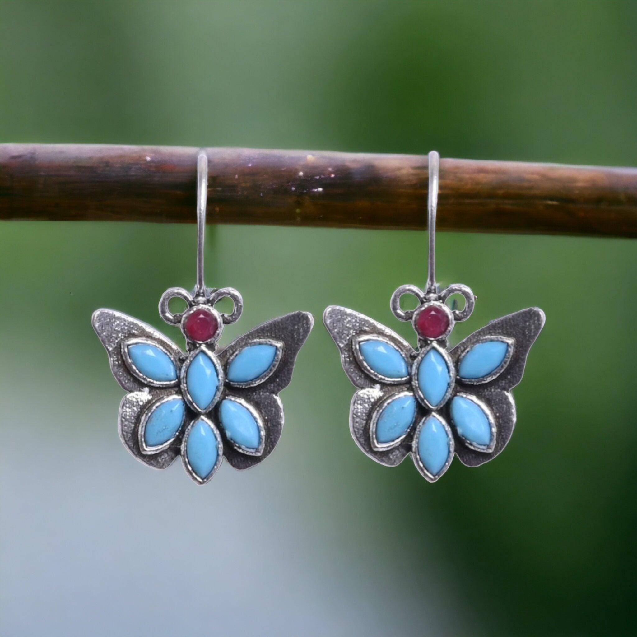 Oxidized Silver Replica Butterfly Daily Wear Hook Earring - Sarichka Fashion