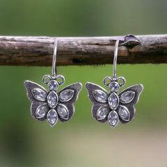 Oxidized Silver Replica Butterfly Daily Wear Hook Earring - Sarichka Fashion