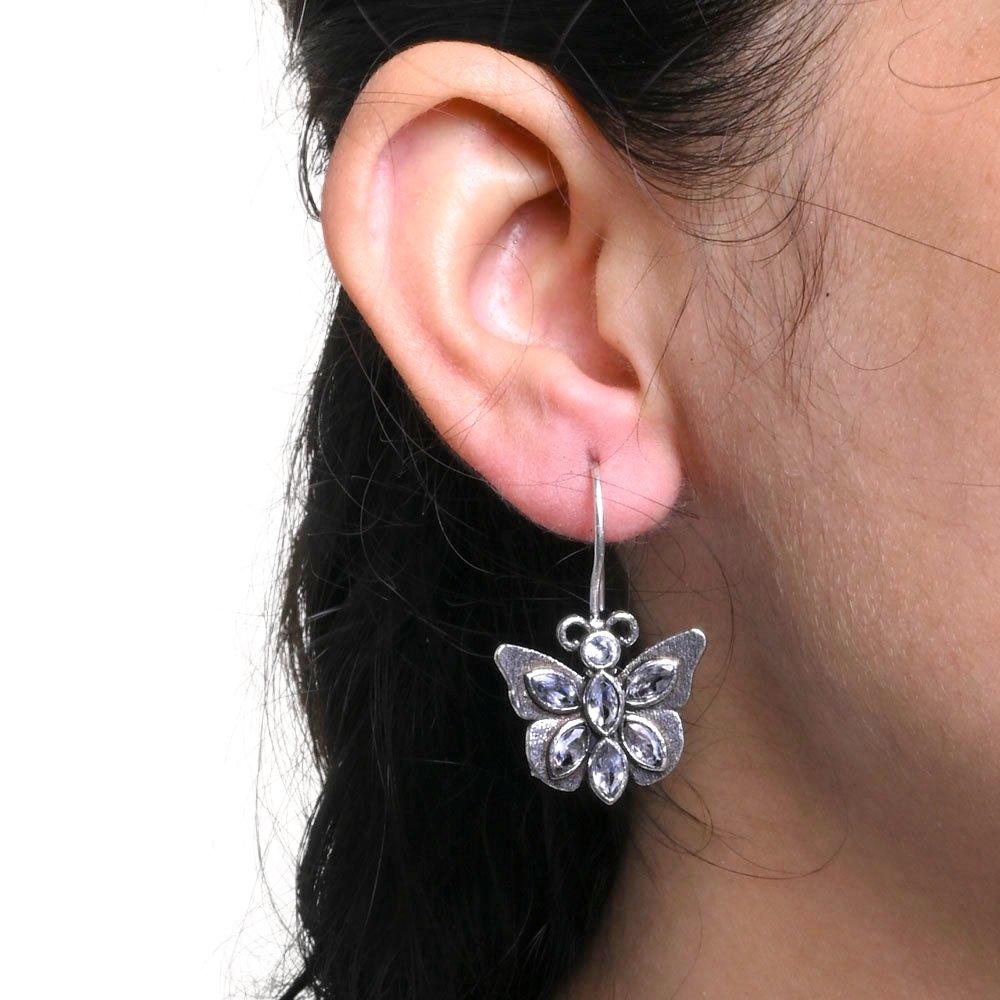 Oxidized Silver Replica Butterfly Daily Wear Hook Earring - Sarichka Fashion