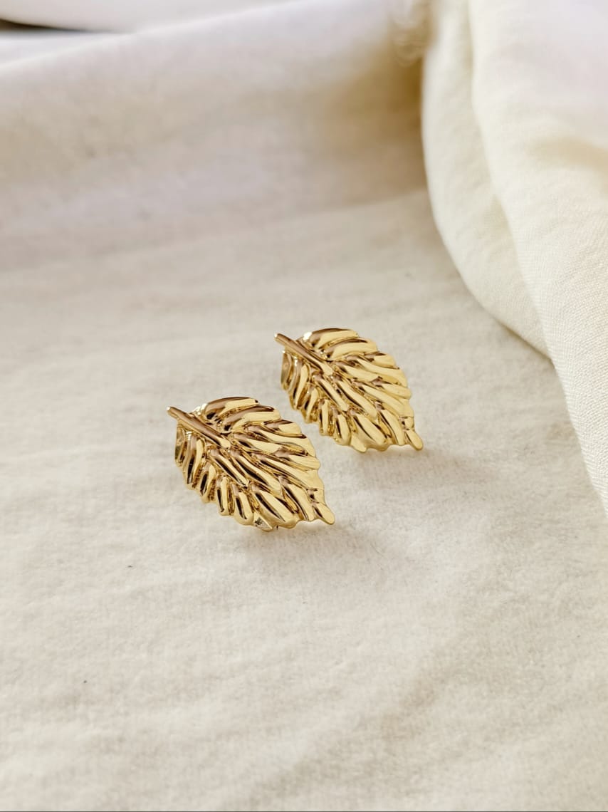 Golden Leaf Statement Stud Earrings | Sarichka