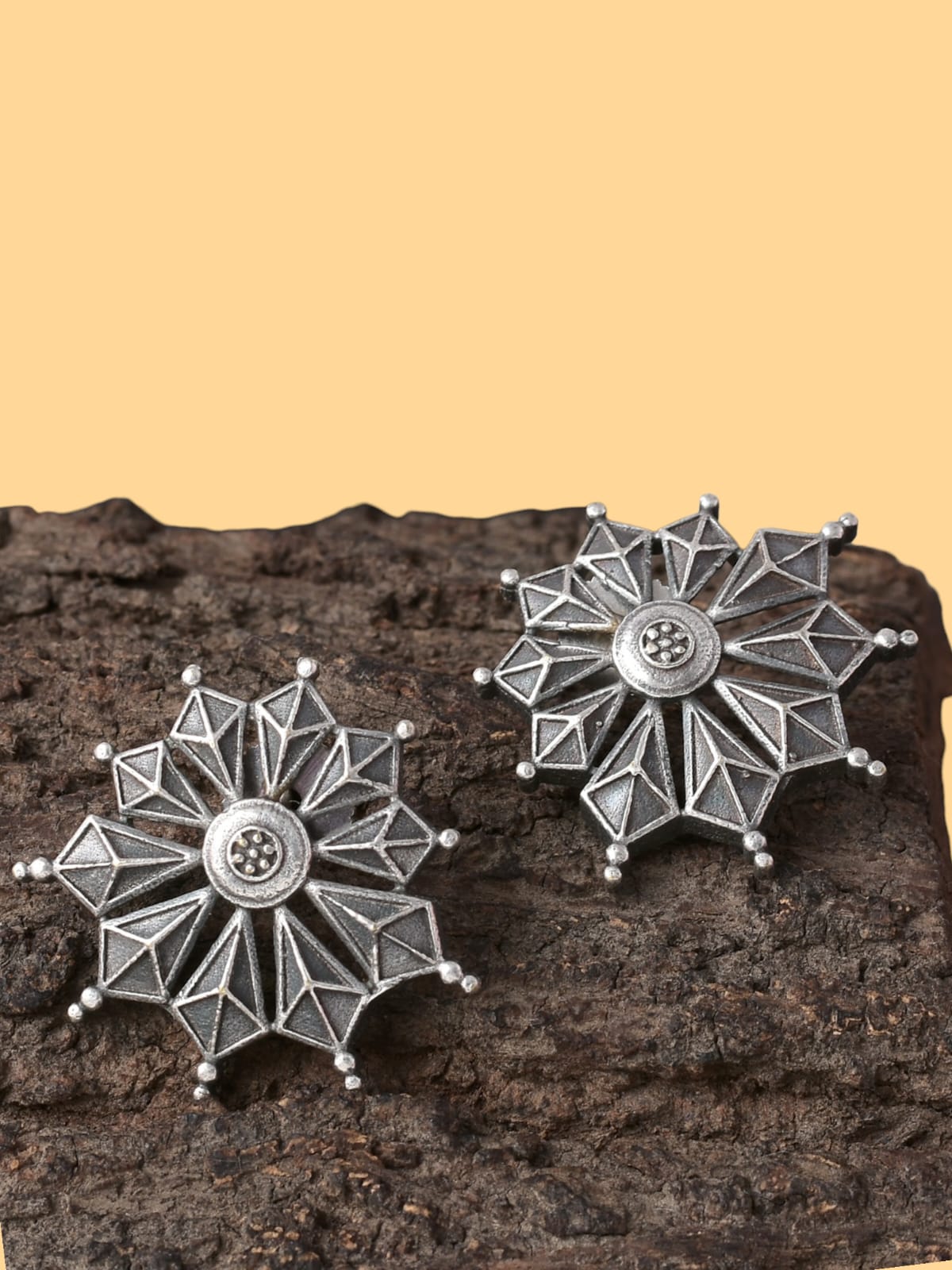 Silver Oxidised Floral Stud Earrings | Sarichka