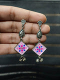Hand Painted Oxidised Silver Enamel Earrings | Sarichka