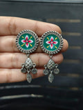 Oxidised Meenakari Round Dangler Earrings | Sarichka