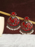 Enamel Meenakari Peacock Earrings with Pearl Dangles