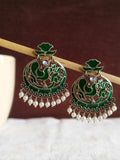 Enamel Meenakari Peacock Earrings with Pearl Dangles