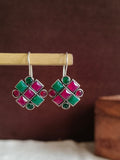 Silver Look Oxidized Studded Hook Earrings | AMOLA