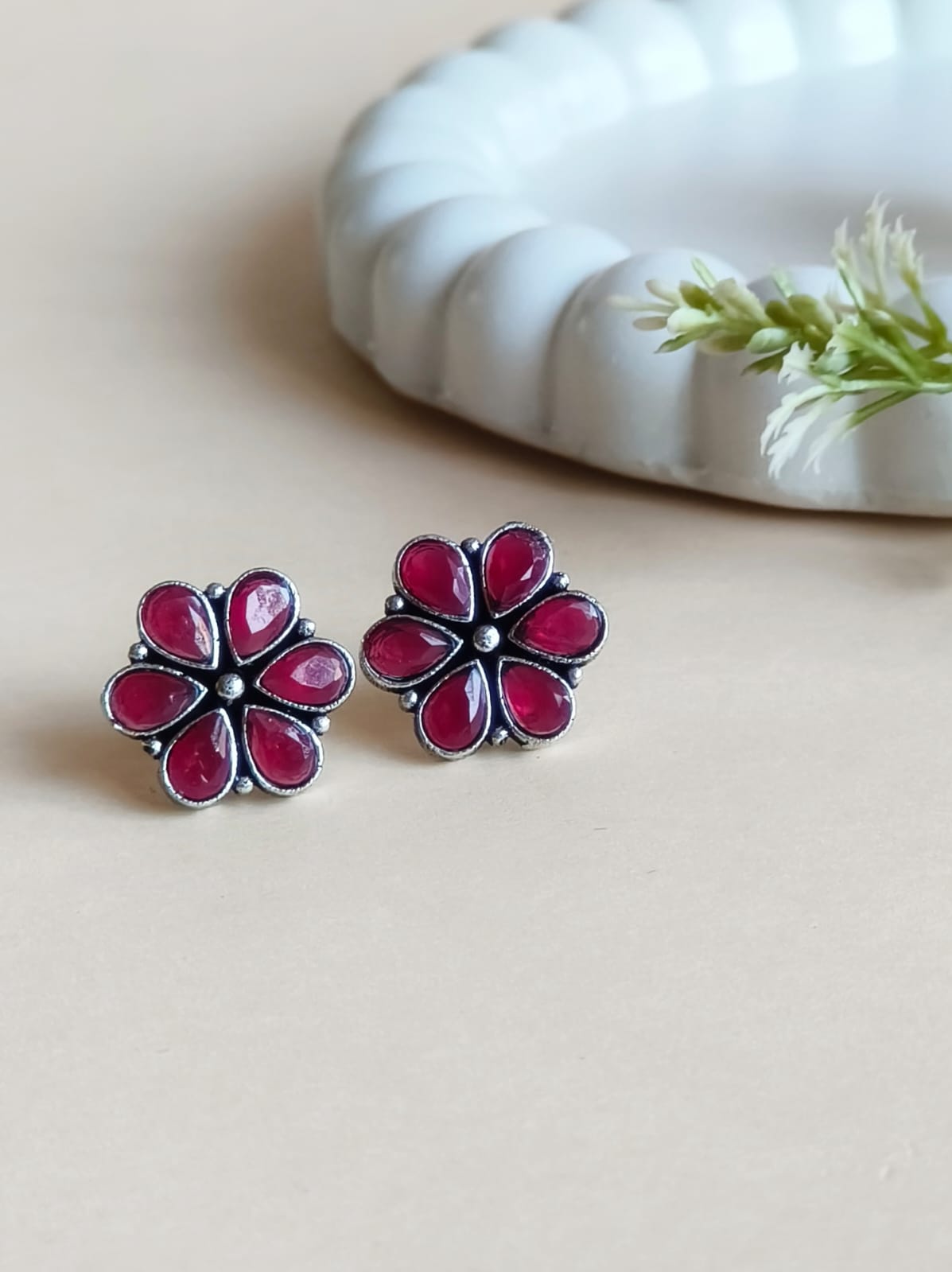 Daily Wear Floral Oxidized Stud Earrings | AMOLA