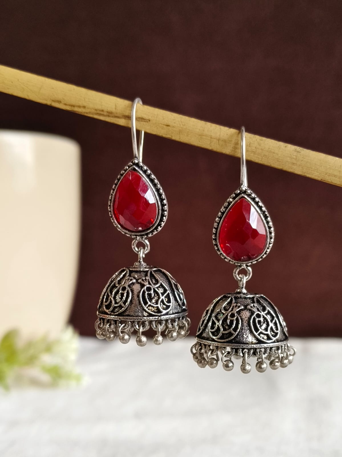 Oxidised Silver Black Jhumka | AMOLA