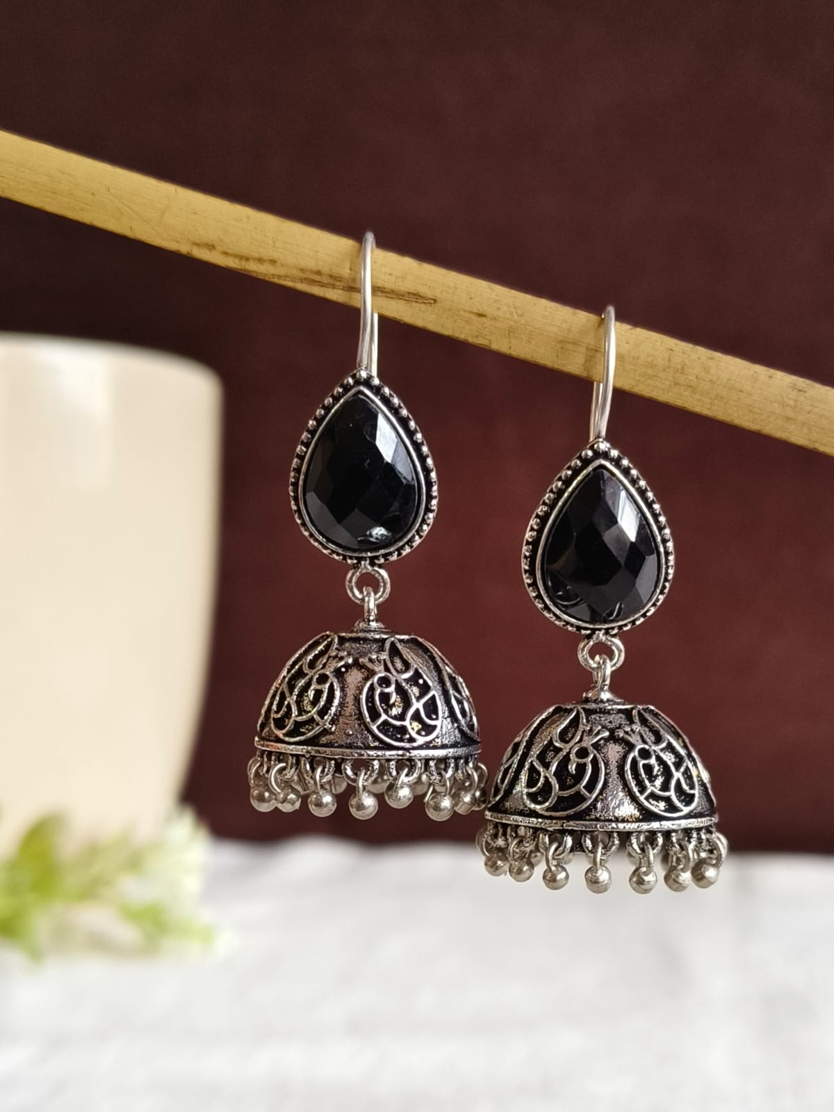 Oxidised Silver Black Jhumka | AMOLA