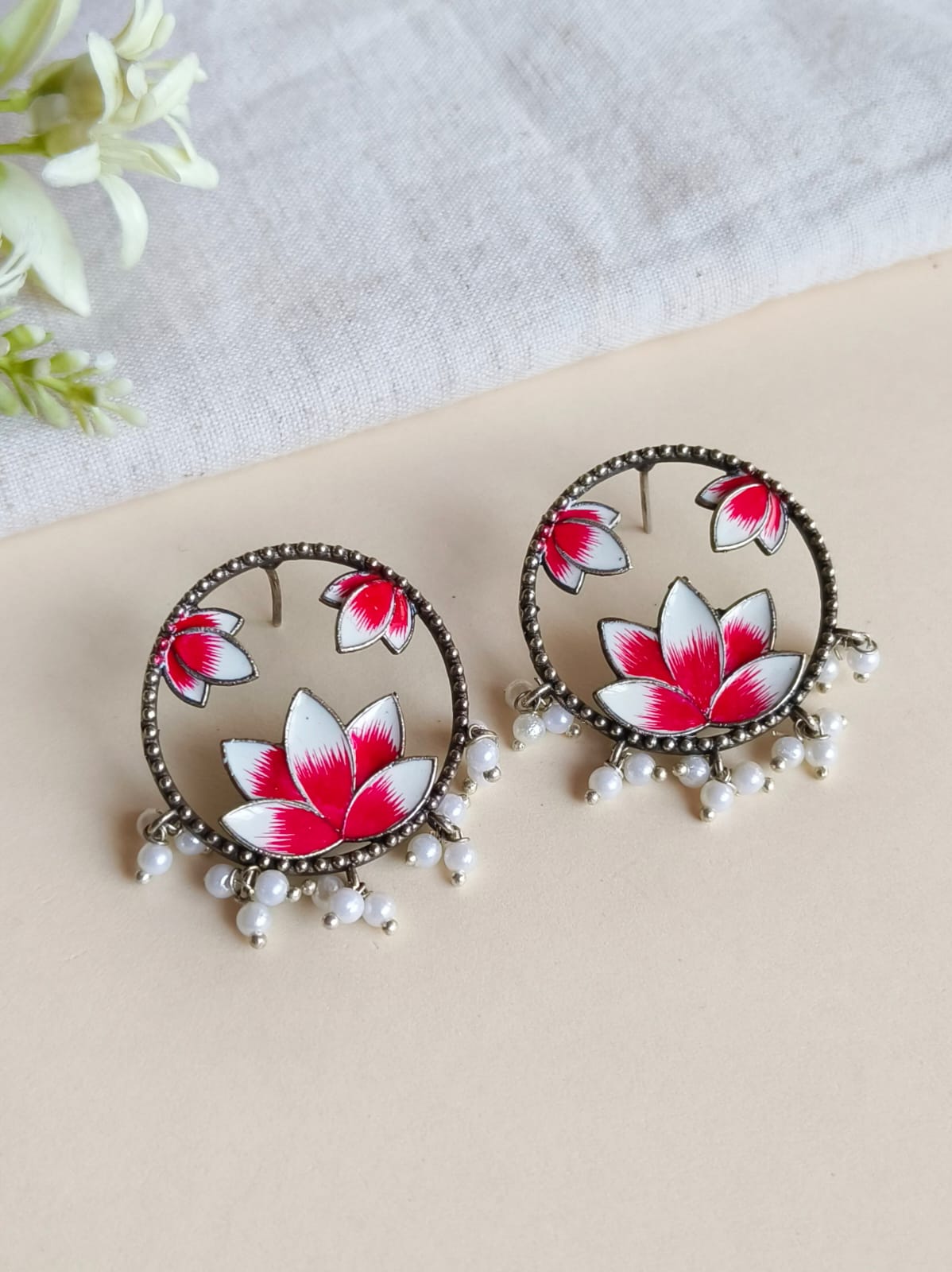 Hand painted Oxidized Flower Studs | AMOLA