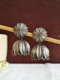 Floral  Oxidized Lotus Jhumka Earrings | AMOLA