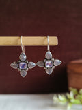 Oxidized Silver Pink Stone Hook Earring | AMOLA