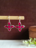 Oxidized Silver Pink Stone Hook Earring | AMOLA