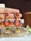 Golden Multicolor Enamel Dangler Earring | AMOLA