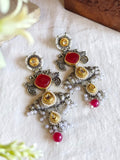 Dual Tone Oxidised Stone Studded Drop Earrings | AMOLA