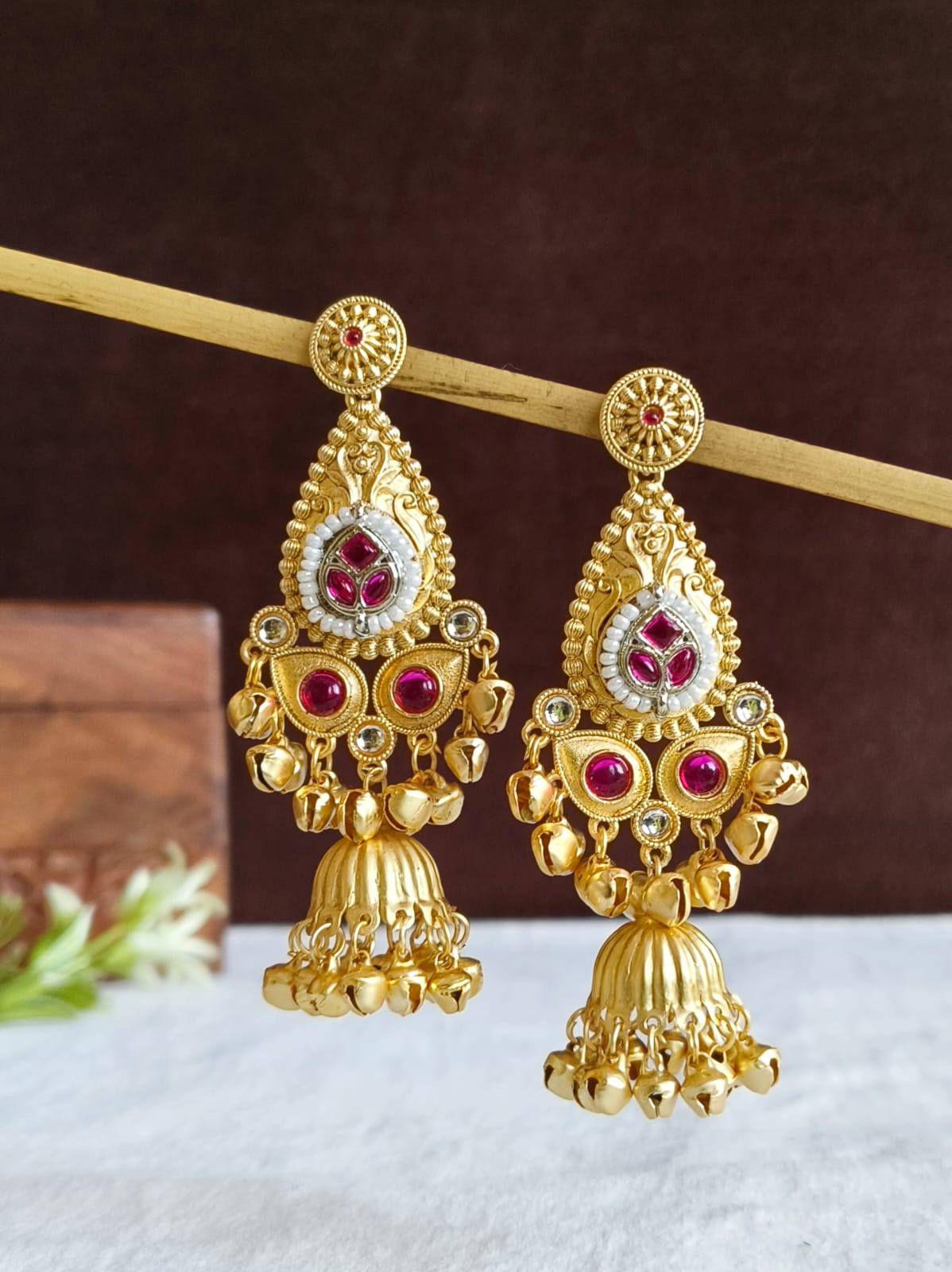 Traditional Kashmiri Gold Tone Jhumka Earrings | AMOLA