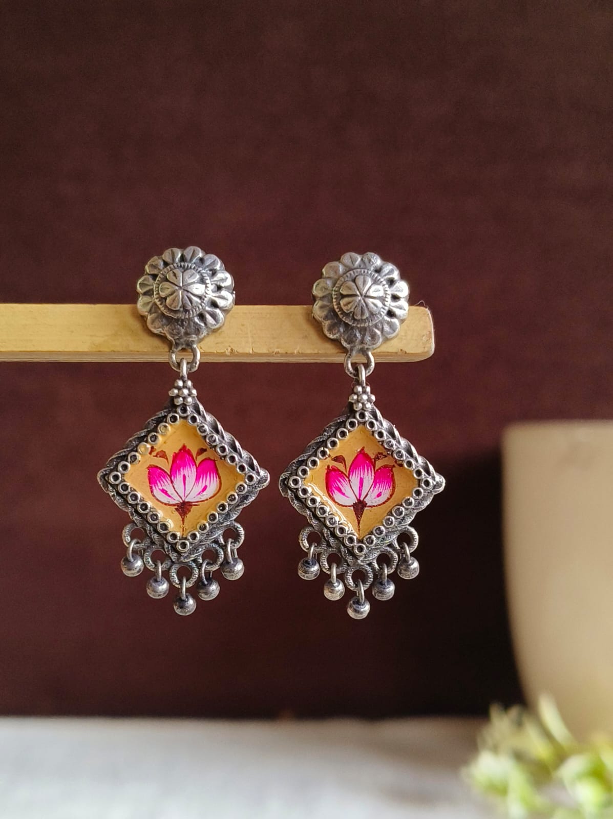 Oxidized Silver Enamel Drop Earrings | AMOLA