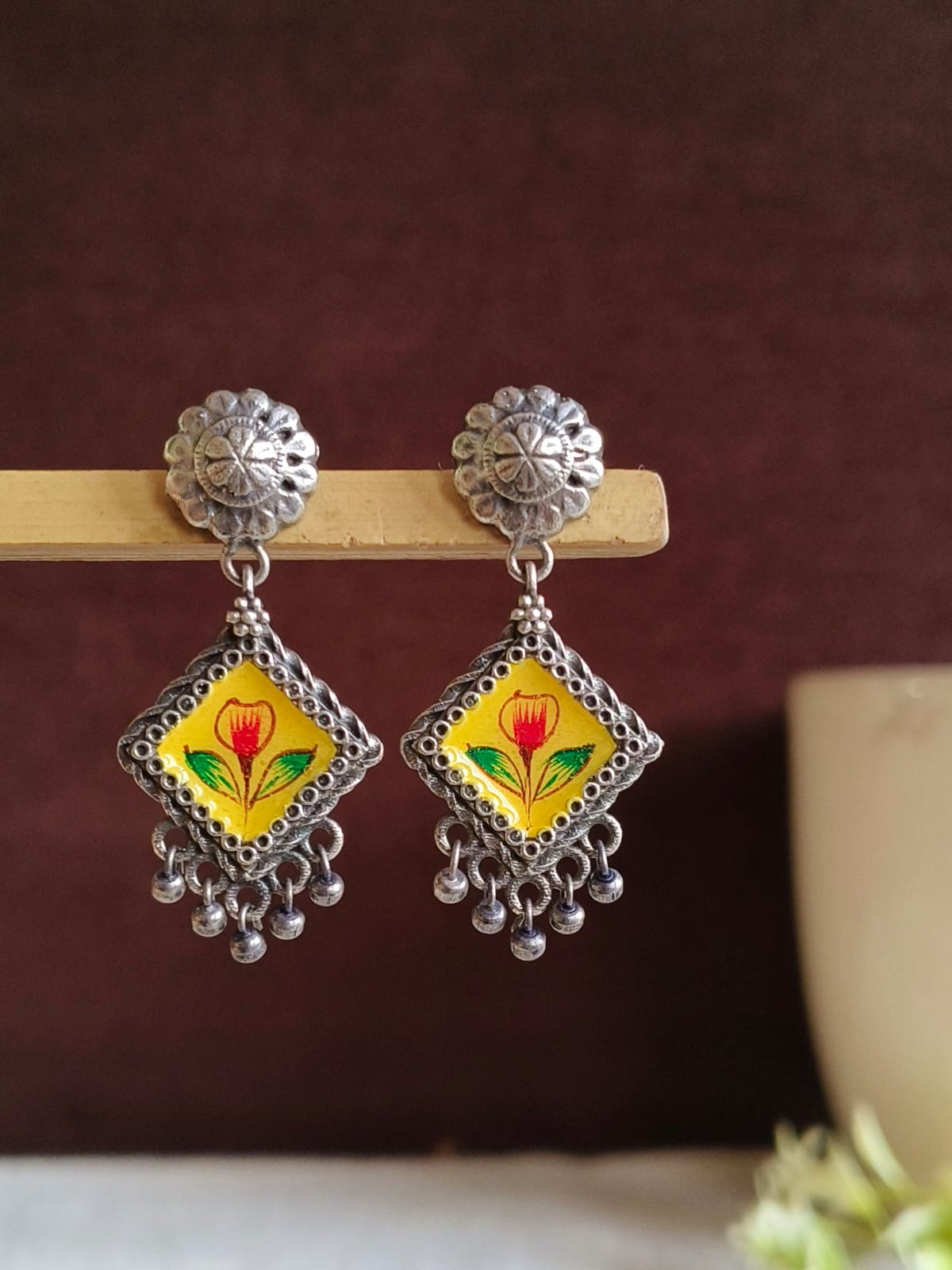 Oxidized Silver Enamel Drop Earrings | AMOLA