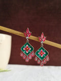 Hand-Painted Floral Oxidized Silver Earrings | AMOLA