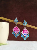 Hand-Painted Floral Oxidized Silver Earrings | AMOLA