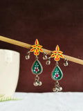 Hand-Painted Meenakari Floral Oxidized Silver Earring