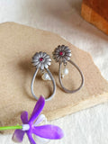 Silver Oxidised Tribal Floral Earrings | AMOLA