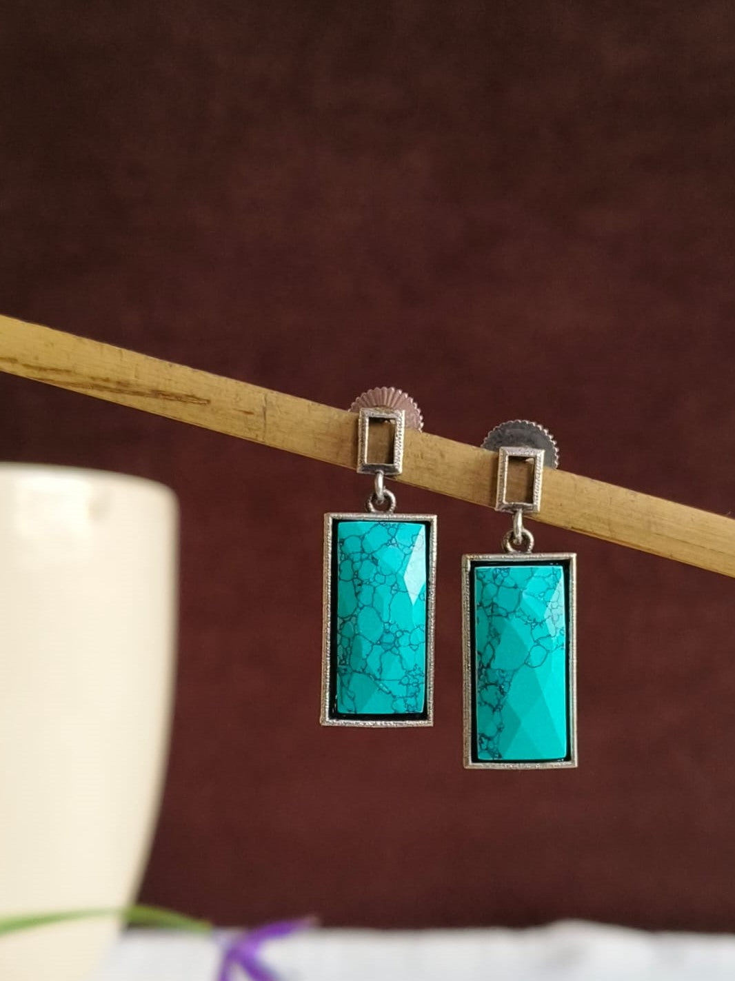 Silver plated Oxidized Turquoise Dangle Earrings | AMOLA