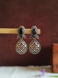 Antique Oxidized Silver Pink Ruby Drop Earrings | AMOLA