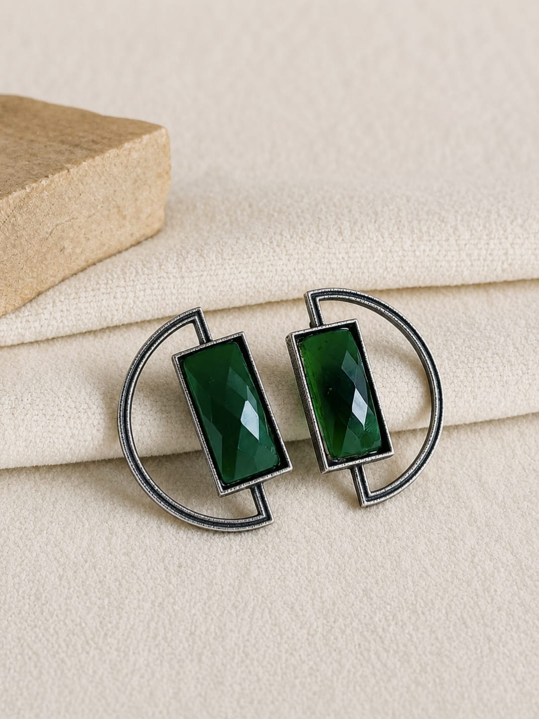 Bohemian Rectangular Stone Oxidized Studs | AMOLA
